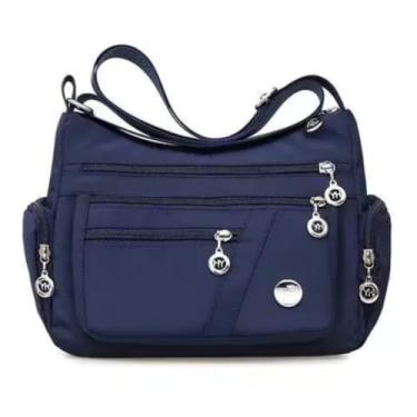 Imagem de Bolsa tiracolo de nylon para mulheres, com vários bolsos, leve, bolsa carteiro versátil de grande capacidade, Azul, Tendência