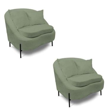 Imagem de Poltrona Decorativa Orgânica Pé De Metal Preto Kit 2 Zaya Bouclê C05 -