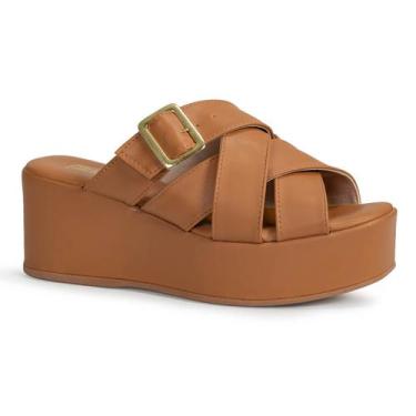 Imagem de Tamanco Feminino Plataforma Anabela Tiras Cruzadas Confortável Via Ang