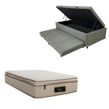 Imagem de Cama Box Baú Solteiro com Auxiliar (Bicama) + Colchão Cloud Molas Ensacadas C/Pillowtop 32cm | Kit Completo com Cabeceira Botonê Opcional | Diversas Cores (2, SUEDE CINZA, SEM CABECEIRA)