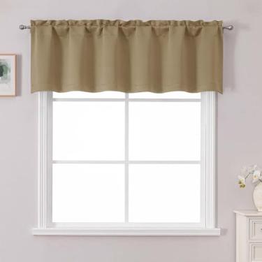 Imagem de Chyhomenyc Sanefa de cozinha acastanhada para janelas, pequena sanefação de quarto para quarto/sala de estar, cortina de cozinha com isolamento térmico curto com bolso para varão, banheiro porão