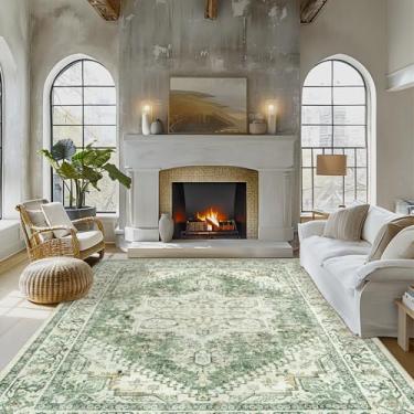 Imagem de Tapetes para sala de estar: Tapete grande lavável à máquina 20 x 25 cm boho vintage medalhão macio tapete fino piso interno antiderrapante tapete para quarto, sala de jantar, quinta, berçário, casa