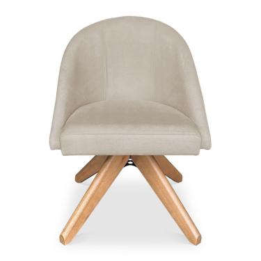 Imagem de Kit 04 Poltronas Cadeira Giratória Bela Suede Base De Madeira - Pallazio Bege