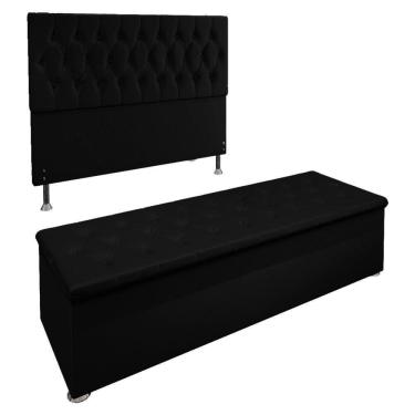 Imagem de Kit Cabeceira e Calçadeira Baú Casal 1,40m Suede Preto