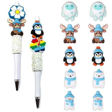 Imagem de Contas de silicone 3D, design animal com tema de inverno, 10 peças para chaveiro, caneta, pulseira, colar, cordão de artesanato