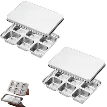 Imagem de Bandejas de gelo de aço inoxidável com tampa, molde de gelo de metal durável de fácil liberação para freezer, ideal para uísque, coquetéis e bebidas (pacote com 2)