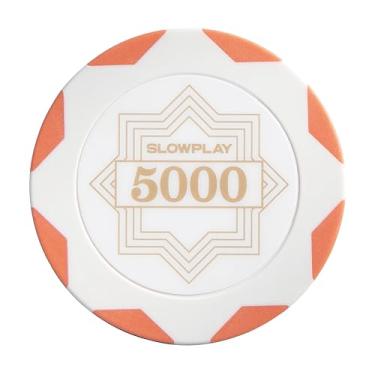 Imagem de SLOWPLAY Nash Clay Poker Chips White Gold Edition, composto de argila pesada de 14 gramas, fichas grandes de 40 mm a granel, pacote com 50 com denominação de 5000