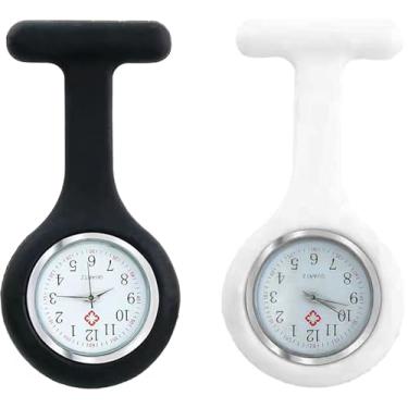 Imagem de Tangseajiao 2 peças de relógios de enfermeira com clipe para mulheres e homens, com ponteiro de segundos para presente de aniversário de formatura, estudante, formatura, Natal, (branco e preto)