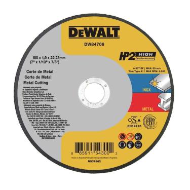 Imagem de Disco De Corte 180x1.9x22mm Aço-inox Dewalt Hp2 Dw84706