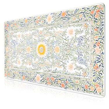 Imagem de Lindo mouse pad floral verde – tapete de computador de borracha antiderrapante extra grande com bordas costuradas, teclado estético e mouse pad para mesa de jogos de escritório