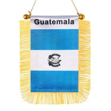 Imagem de JBSJBS Bandeira suspensa da Guatemala mini bandeiras de janela de carro guatemalteco bandeiras de espelho retrovisor decoração bandeiras da Guatemala com ventosa com franjas douradas dupla face 7,6 x