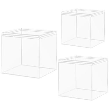 Imagem de Conjunto de cubos de armazenamento de acrílico de 3 peças, caixas organizadoras transparentes com tampas, vários tamanhos para joias, doces e materiais de arte