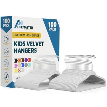 Imagem de Cabides infantis de veludo branco, pacote com 100, cabides antiderrapantes de 27,5 cm para roupas para bebês e crianças, plástico ABS fino que economiza espaço, com gancho giratório de 360° e ombros