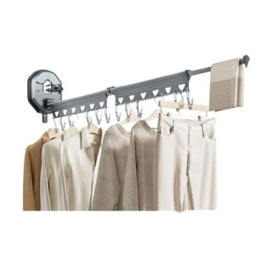 Imagem de Hhsdyl Varão Suspenso Robusto, Cabide de Parede com Braço Articulado, Estendal de Roupa com Rotação de 180° e Economia de Espaço para Lavandaria,Gray,two