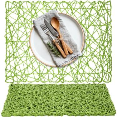 Imagem de LemonRoad 6 peças de jogo americano retangular de papel 40,6 x 30,5 cm trançado para pratos de jantar de Natal, tapetes de mesa decorativos retangulares para decoração de mesa de jantar em casa de