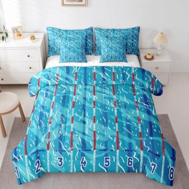 Imagem de Erosebridal Jogo de cama queen para natação, esportes, para adolescentes, adultos, verão, legal, natação, conjunto de lençol com edredom e 7 peças