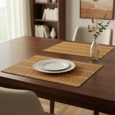 Imagem de Jogo Americano de Mesa Bambu Retangular 45x30cm Kit 4 Lugares – Sousplat Suplast Jantar Natural, Lavável, Para Cozinha, Sala de Jantar ou Decoração Mesa Posta (Caramelo)