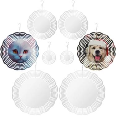 Imagem de 8 peças giratórias de vento de sublimação em branco, ornamentos de transferência de calor em 4 tamanhos (3/6/8/25.4 cm) com ganchos giratórios para uso interno e externo