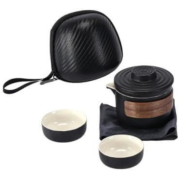 Imagem de byepica Conjunto compacto de chá de cerâmica para viagens, inclui bule de chá, copos de porcelana, filtro, estojo e pano – Adequado para escritório, casa ou uso ao ar livre