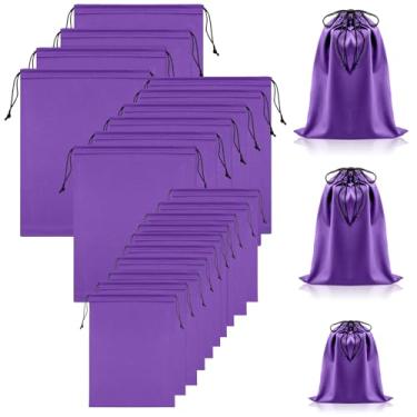 Imagem de Hillban 20 bolsas de brinquedo de cetim com cordão organizador de brinquedos de seda bolsa de presente leve multiuso dobrável saco de viagem para mulheres e homens, 3 tamanhos (M, G, GG, roxo)