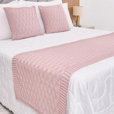 Imagem de Manta Casal, Peseira Manta Tricot Cama Casa Efeito 3d - Somente a Peseira(Rosa Prata,King)