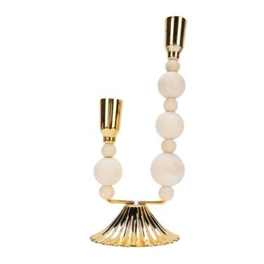 Imagem de LiebeWH Castiçal Rústico, Castiçal Alto de Ferro e Madeira de Faia para Peça Central de Mesa, Elegante para Casamentos e Decoração de Casa