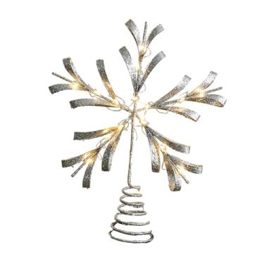 Imagem de oshhni Estrela de Natal para o topo da árvore, decoração clássica e charmosa com glitter LED, perfeita para casamentos, festas ao ar livre e eventos, Argent