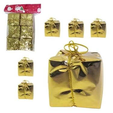 Imagem de Kit Enfeite de Natal Presentes com 6 Peças | Cores Dourado ou Vermelho | Mini Presentinhos Decorativos para Árvore, Guirlanda e Arranjos (Dourado)