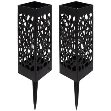 Imagem de Pacote com 2 vasos de sepultura com estacas, porta-flores de cemitério de resina preta com pontas, design quadrado para flores de seda