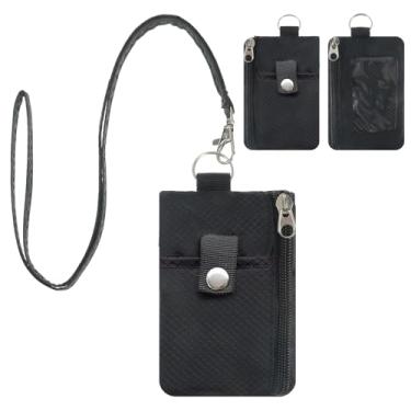 Imagem de Qulkws Carteira pequena com bloqueio de RFID, carteira minimalista com zíper, carteira de pescoço de viagem com chaveiro, janela de identidade para cartões, dinheiro, moeda, mulheres, homens (preto)