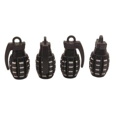 Imagem de Kit 4 Tampa Bico Valvula Granada Bicicleta Moto Carro Preto - Rr Racin