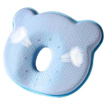 Imagem de LSRONLYC Travesseiro de espuma viscoelástica para bebê, urso de desenho animado, macio e aconchegante, conjunto de cama respirável para bebês para meninos e meninas pequenos (azul)