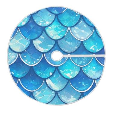 Imagem de Blueangle Saia de árvore de Natal com escamas de sereia azul de 120 cm - poliéster macio e resistente a rugas, decoração de férias para festas de Natal, árvore festiva e decoração de casa (554)