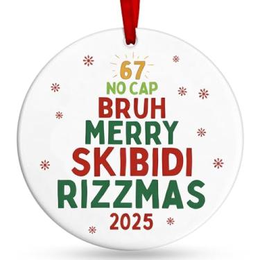 Imagem de Ornamento 67 - Engraçado 2025 Decorações de Natal, Feliz Lembrança de Cerâmica Skibidi Rizzmas, Gíria Alfa Gen Alpha Meme Gag Presentes para Meninos e Meninas, Decoração de Ornamento 67 para Filho e