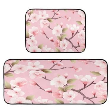 Imagem de Wassud Tapetes de cozinha com flores para chão, decoração de casa, tapetes de cozinha acolchoados, antifadiga, tapetes de cozinha, antiderrapante, lavável, itens essenciais, conjunto de 2