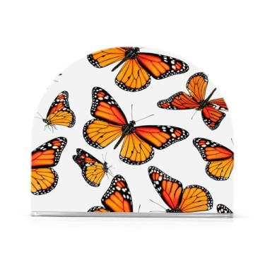 Imagem de Qilmy Lindo porta-guardanapos de borboleta laranja, porta-guardanapos de acrílico transparente para mesa, suporte de guardanapo de coquetel de papel de seda para cozinha, dispensador de guardanapos de