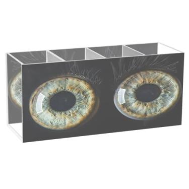Imagem de CEBUGI Porta-lápis de acrílico transparente com 4 compartimentos, organizador de olhos de animais, suporte de pincel de maquiagem para escritório em casa, escritório, armazenamento