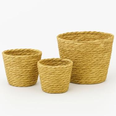 Imagem de Kit 3 Vasos de Palha de Taboa Natural, Cestos Decorativos Artesanais para Plantas, Flores e Organização, Sala, Varanda, Jardim, 20cm, 16cm e 13,5cm