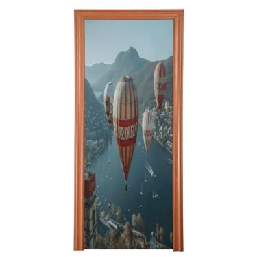 Imagem de CEBUGI Balão de ar quente de 91,4 x 248,9 cm, faixa de porta removível lavável para decoração de casa e festa de fim de ano