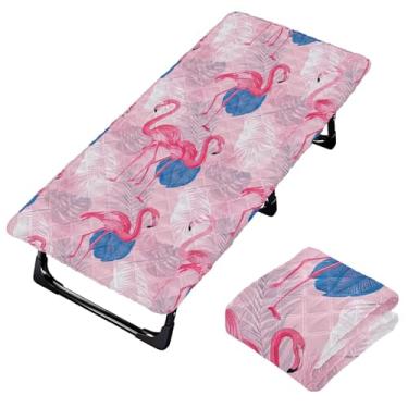 Imagem de Burbuja Lençol de berço flamingos de folhas tropicais para crianças, lençol de cochilo acolchoado portátil com faixa elástica para meninas e meninos, lavável na máquina, 63,5 x 127 cm