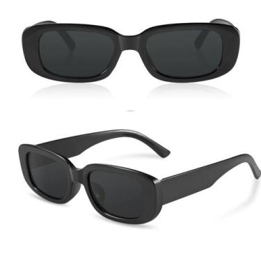 Imagem de Óculos De Sol Retrô Retangular Preto Blogueira Moda - Syang - Onyk