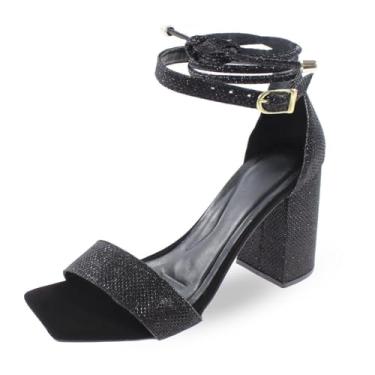 Imagem de Sandália Re&Ton Salto Bloco Grosso Brilho Feminina BL28 (Preto, BR, Adulto, Numérico, 40)
