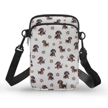 Imagem de CLOHOMIN Bolsa transversal para celular, mini bolsa tiracolo feminina e masculina com bolsos com zíper, Dachshund Dog Paw