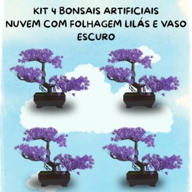 Imagem de Genérico, Kit 4 Bonsais Decorativos Nuvem Zen – Beleza Lilás em Vasos Escuros Natureza Duradoura