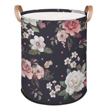 Imagem de ADTASU Cesto de roupa suja dobrável com estampa floral – Cesta de armazenamento dobrável para sala de estar, organizador portátil para cobertores, brinquedos, roupas