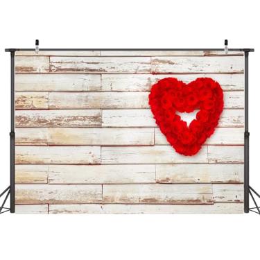 Imagem de Art_Angels Pano de fundo de 35 x 15 m para decoração de pedido de casamento para o dia dos namorados fundo fotográfico rosas vermelhas em forma de coração grunge vintage quebrado envelhecido de