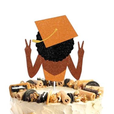Imagem de Girls Graduation Cake Topper - Congrats Class of 2026 Cake Decor with Glitter Academic Dress Cap Diploma 2026 Senior Cake Decorations for Girl Orange Glitter
