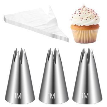 Imagem de 3 pontas de tubulação, pontas de cobertura de aço inoxidável de 1 m com 10 sacos de confeitar descartáveis para cupcake, cobertura de gelo, assar, decorar bolos
