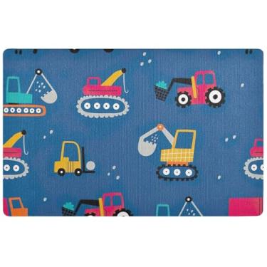 Imagem de TSENQUE Capacho de construção infantil personalizado azul fofo tapete lamacento para cães grande, à prova d'água, tapete de entrada engraçado, tapetes externos, antiderrapante, 81 cm x 50 cm