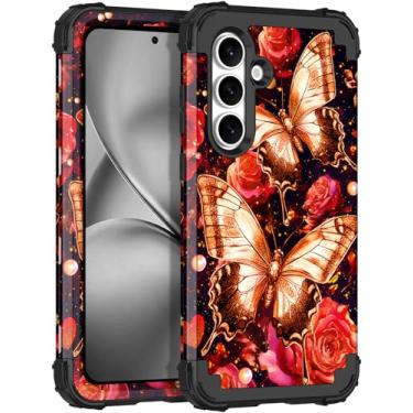 Imagem de Rancase Capa para Galaxy S25 FE, proteção resistente à prova de choque de três camadas de plástico rígido + capa protetora de borracha de silicone macio para Samsung Galaxy S25 FE, preto e vermelho